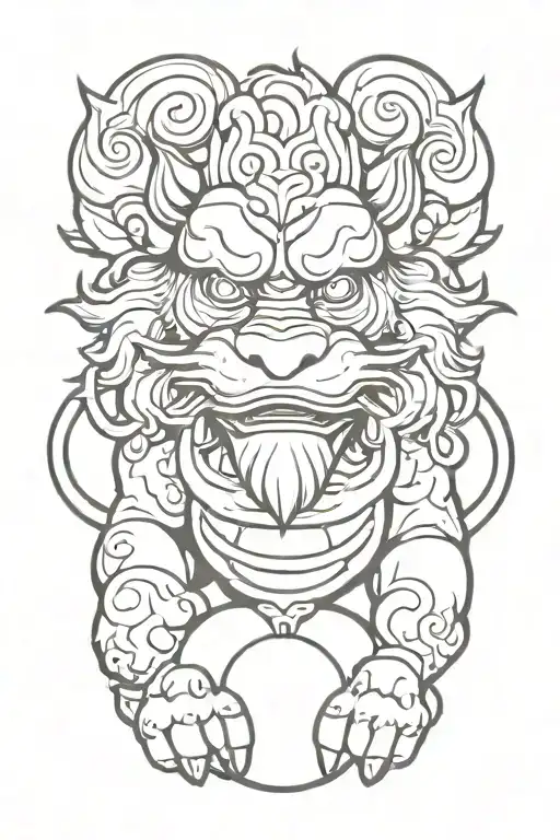 Foo dog holding orb tattoo design idea