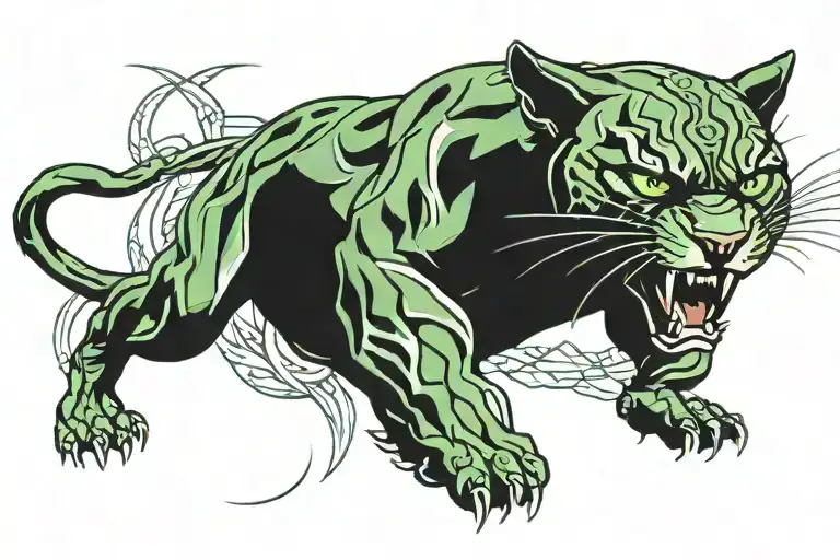 black panther with green eyes, angry look, looking forward tattoo design idea