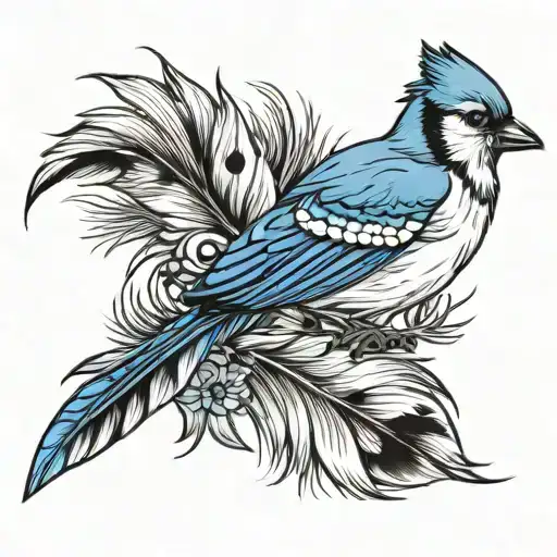 blue jay feather only tattoo design idea