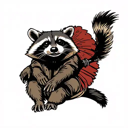 American traditional tactical racoon riding tattoo design idea
