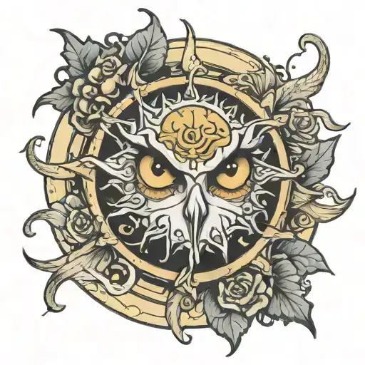 evil chicks face inside a sun tattoo design idea