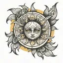 evil chicks face inside a sun tattoo design idea