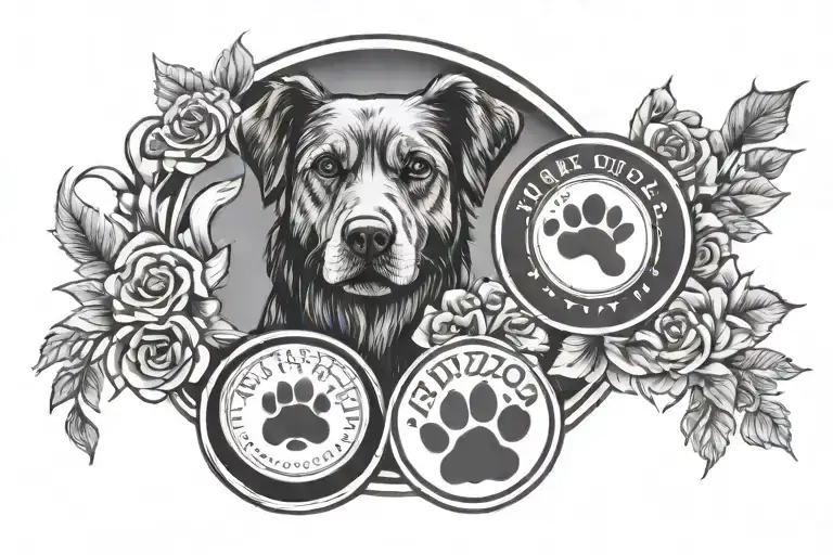 enzo circle, dog paw, 2 important dates, trip lover tattoo design idea