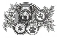 enzo circle, dog paw, 2 important dates, trip lover tattoo design idea
