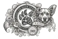 enzo circle, dog paw, 2 important dates, trip lover tattoo design idea