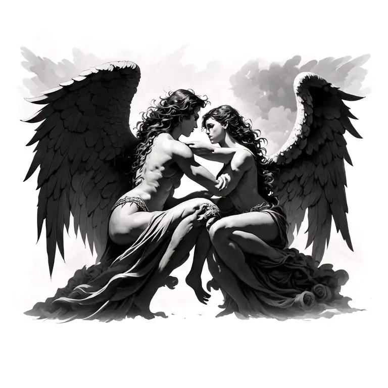 angels fighting demons tattoo design idea
