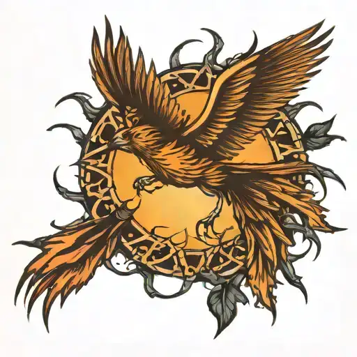 sun made of thorns a flying bird masculine tattoo tattoo design idea