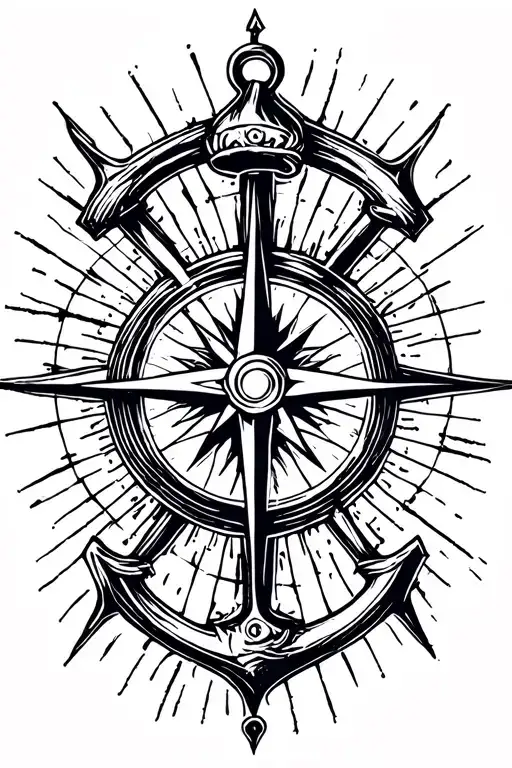 compass and anchor connected line tattoo tattoo design idea