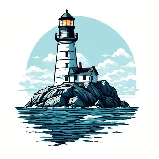 Lighthouse rocks sea tattoo design idea