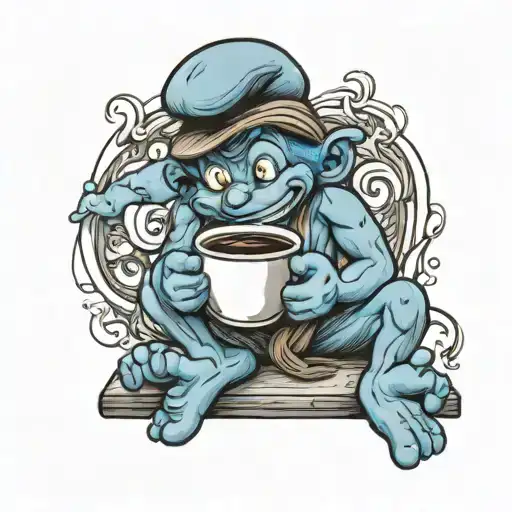 smurf drinking coffee tattoo design idea