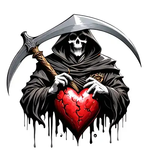 reaper holding a scythe to a heart tattoo design idea