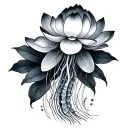 Underwater Simple Jellyfish and Lotus Flower on the surface tattoo design idea