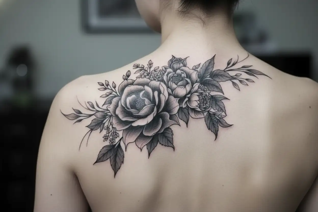 january, august, october birth flower bouquet tattoo design idea