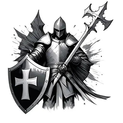 templar knight with a shield templar cross tattoo design idea
