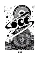 Ouija Macc’s Darcc planet album cover but ontop add the chapter 17 records logo to make the two images appear as a hache tattoo design idea