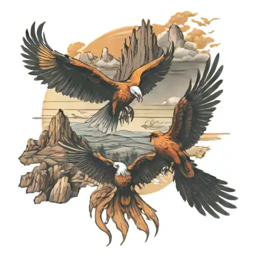 coachells valley firebirds and phoenix with mountains  tattoo design idea