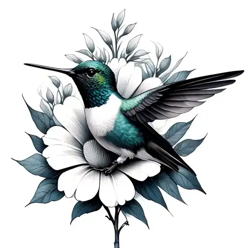hummingbird in vitruvian man style but a flower background tattoo design idea