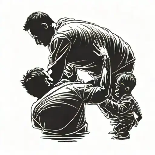 silhouette of a father and his two sons from the back tribal tattoo design idea