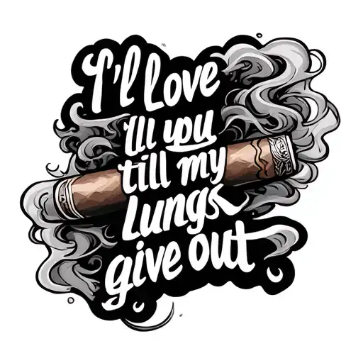 cigar with wispy smoke in the the shape of words saying  "I'll love you til my lungs give out"  tattoo design idea