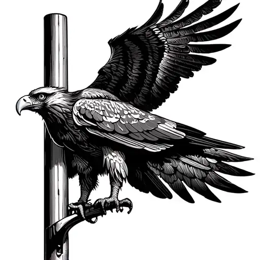 An eagle perched on a barber pole, with intricate dotwork details tattoo design idea