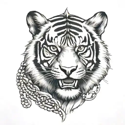 tiger face with necklace tattoo design idea