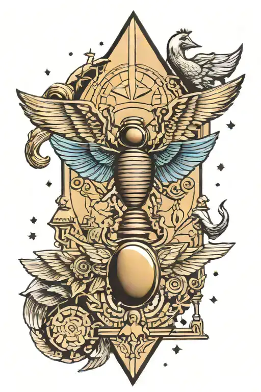 egypt pyramid moon scarab beetle and angel wings  tattoo design idea