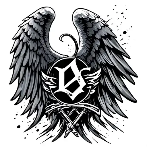 Motorcycle angel wing with the letter tattoo design idea