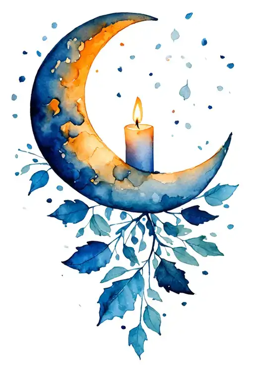half moon candle leaves falling tattoo design idea