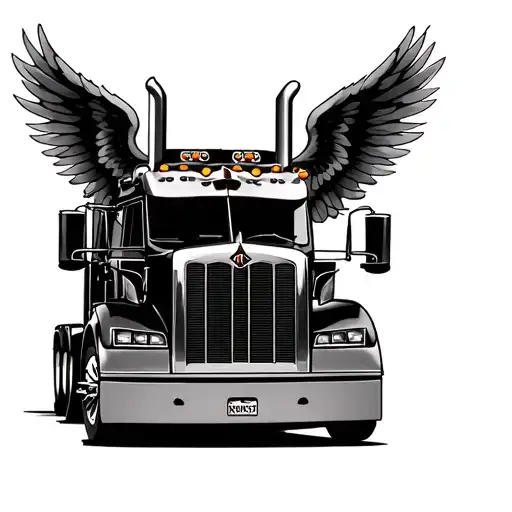 kenworth semi truck with angel wings spread wide tattoo design idea