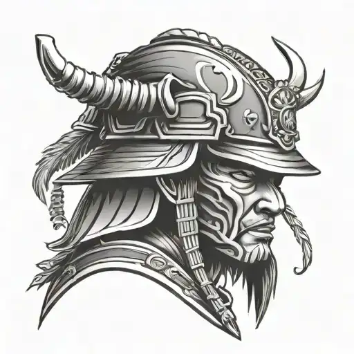Samurai head with helmet tattoo design idea
