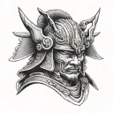Samurai head with helmet tattoo design idea