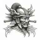 Samurai head with helmet tattoo design idea