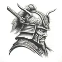 Samurai head with helmet tattoo design idea