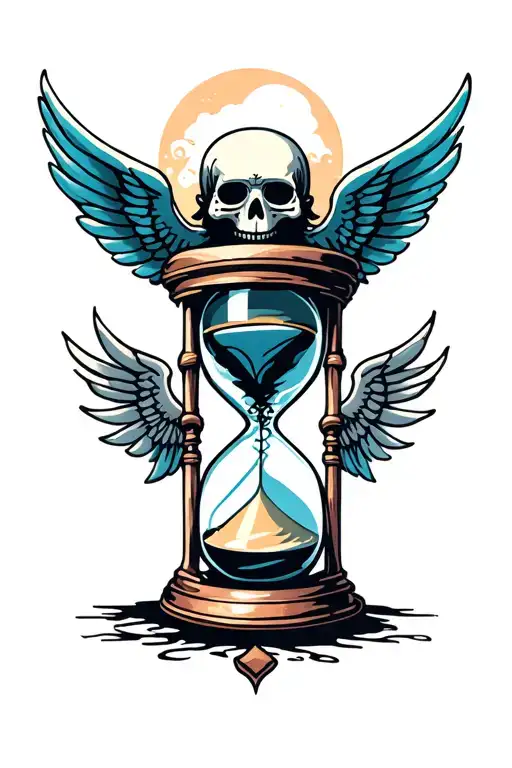 hourglass with wings and a skull on top tattoo design idea