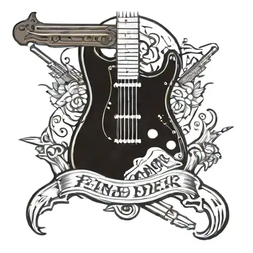 A combination tattoo of a Fender strat guitar and a sniper rifle intertwined, symbolizing the client's love for music and shooting sports tattoo design idea