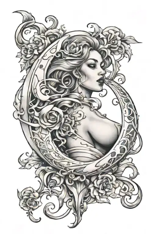 letter R Y J Scott Campbell female Moon tattoo design idea