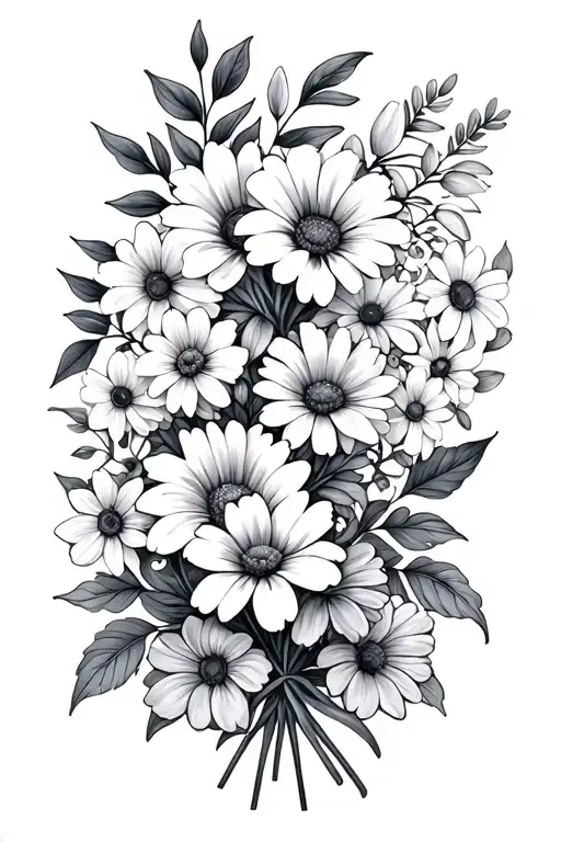 family flower bouquet April, may, March, june, july, August, October, December birth flowers tattoo design idea