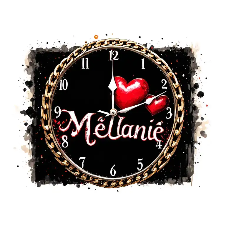 "Mélanie" clock heart chains tattoo design idea