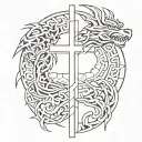 Aztec dragon wrapping around cross tattoo tattoo design idea