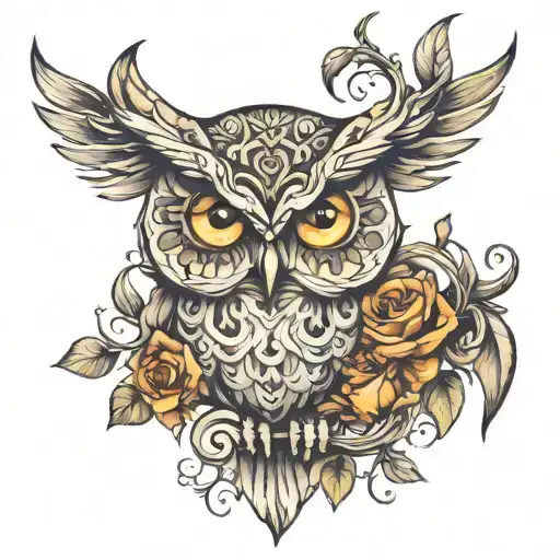 owl filigrees less details high contrast tattoo design idea
