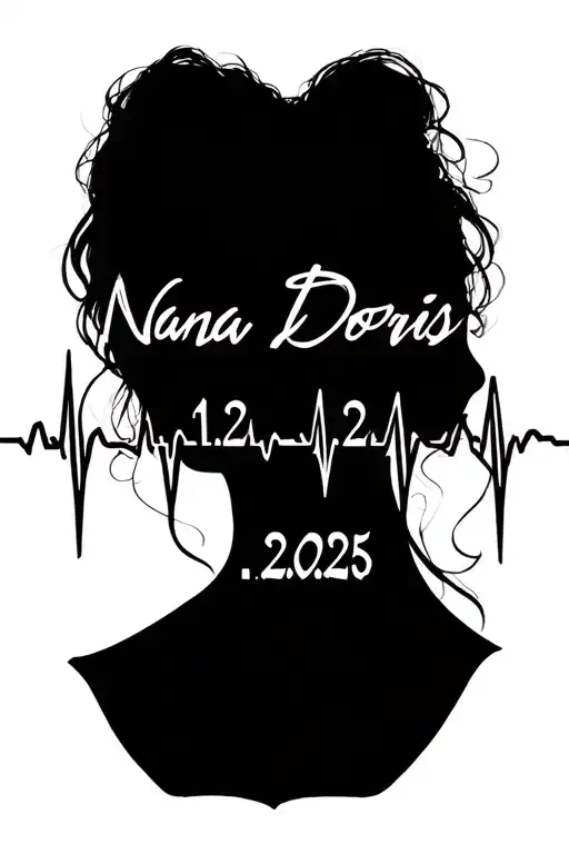 "Nana Doris 12.9.2025" heart beat line tattoo design idea