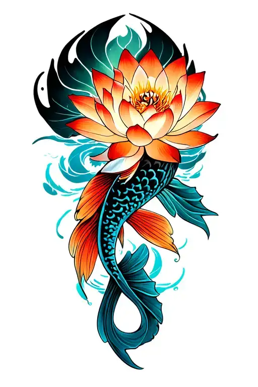 koy fish and lotus tattoo design idea