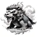 chinese lion turtle inside a cloud temple tattoo design idea