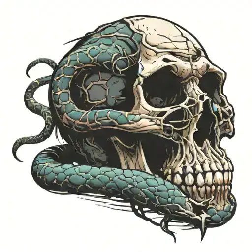 snake wrapped around a skull tattoo design idea