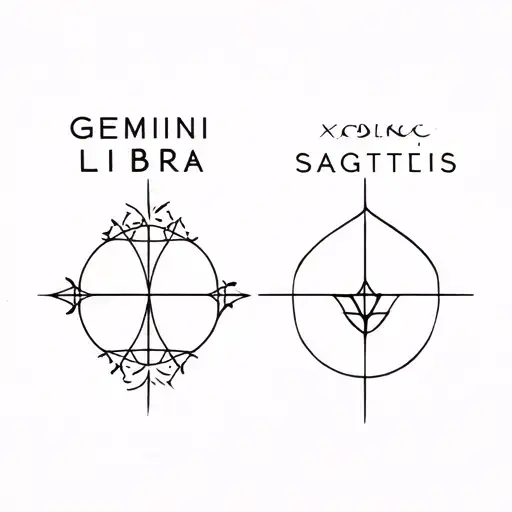 the zodiac signs: Gemini, Libra and sagittarius mixed  tattoo design idea