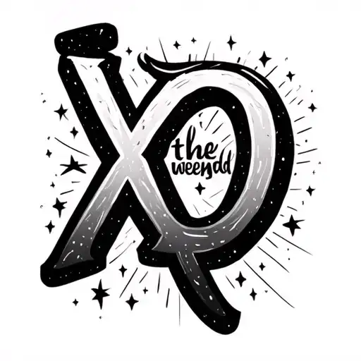 the weeknd XO logo with stargirl under it in a cursive font with little sparkles tattoo design idea
