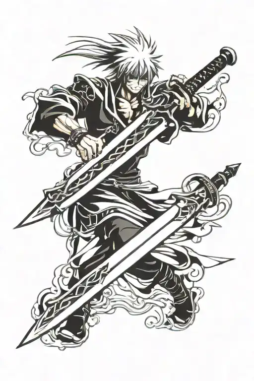 Ichigo Kurosaki Half Hollowfied Banki welding sword tattoo design idea