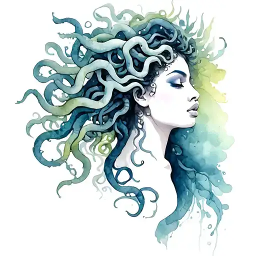 dark mystical Medusa  nature African woman tattoo design idea