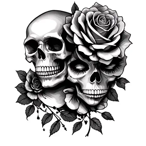 wife, "Bonnie", skulls, roses, love tattoo design idea