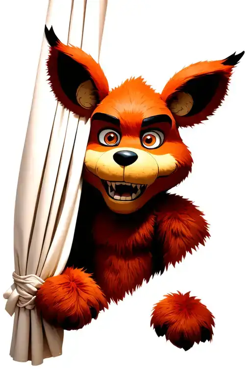 Grimm foxy from fnaf peeking out of the curtains from five nights at Freddy’s 1 instead of the og foxy tattoo design idea